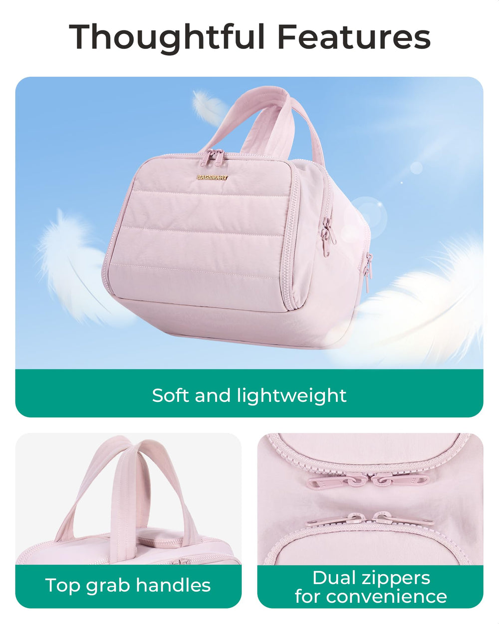 BAGSMART Crush Toiletry Bag with multiple compartments keeps items organized.