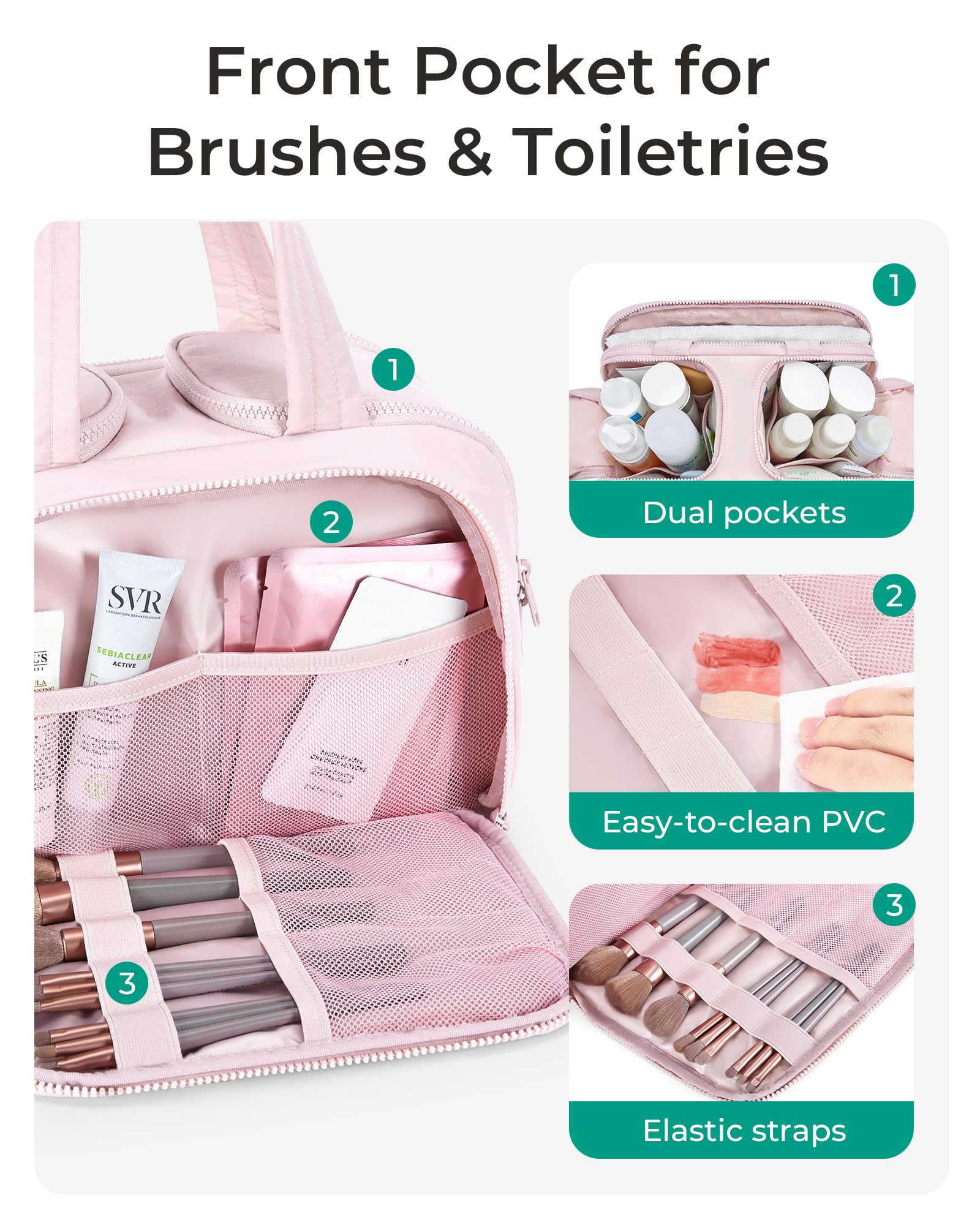 BAGSMART Crush Toiletry Bag offers dry-wet separation for easy cleanup.