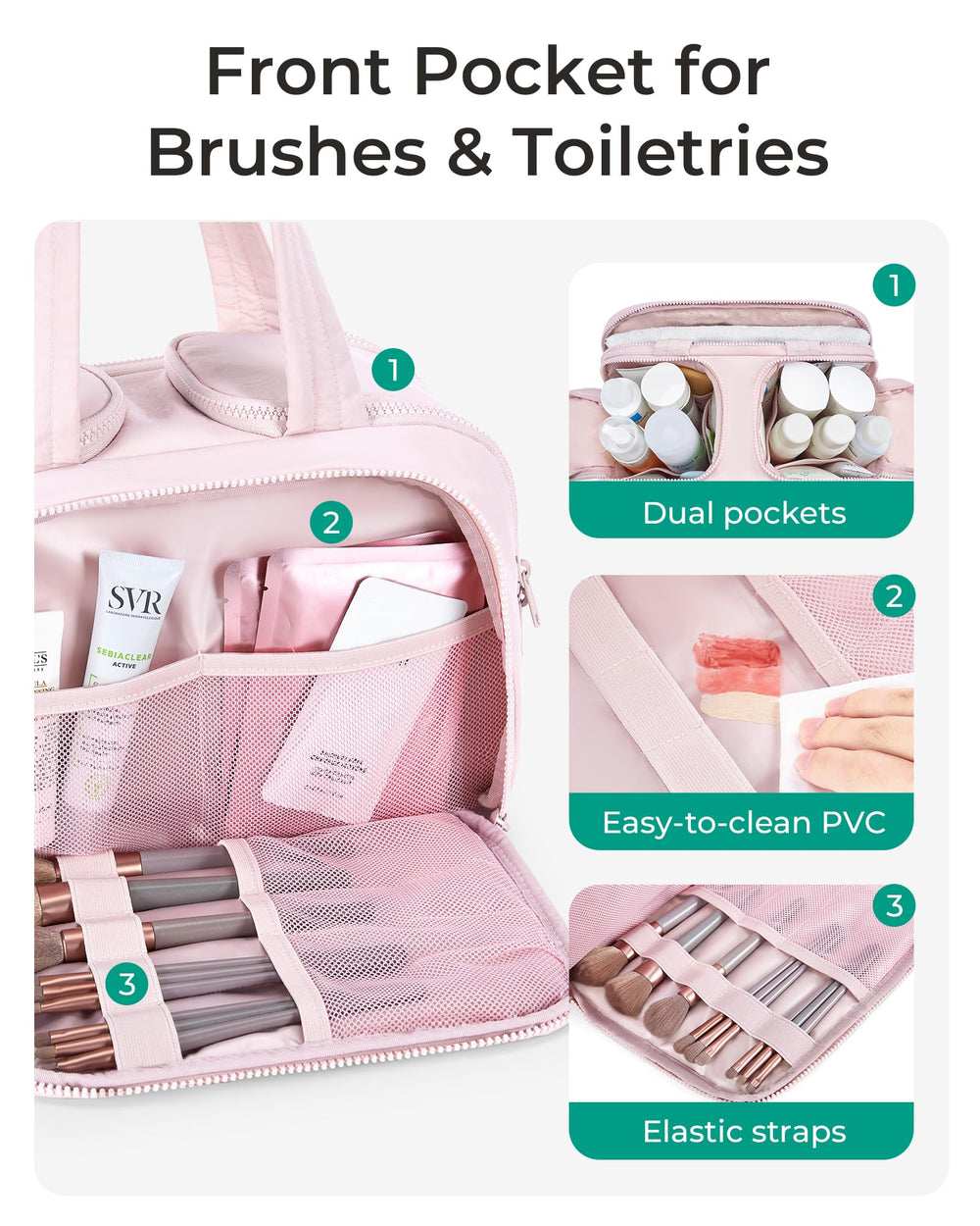 BAGSMART Crush Toiletry Bag offers dry-wet separation for easy cleanup.