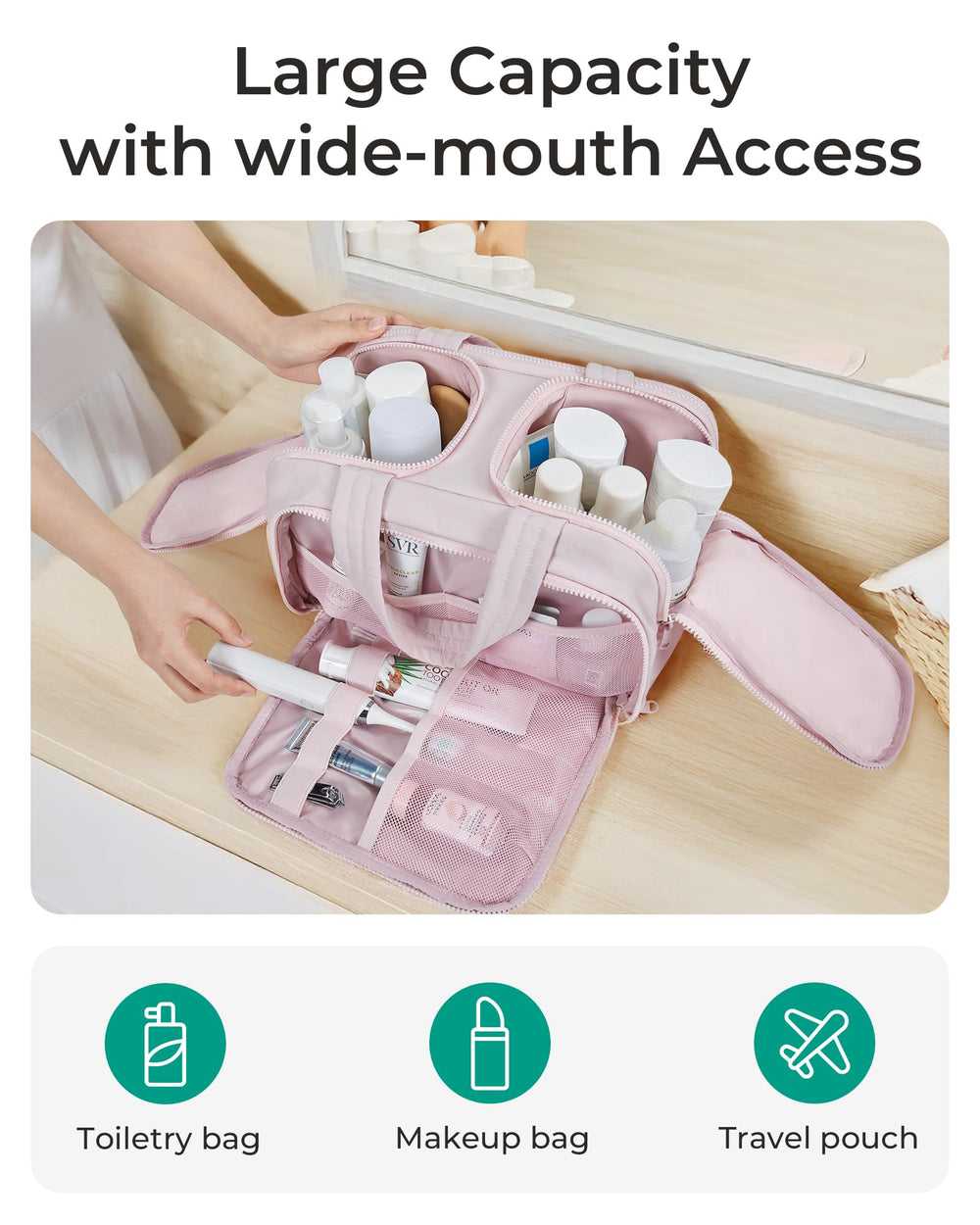 BAGSMART Crush Toiletry Bag soft Taslan fabric feels luxurious during travel.
