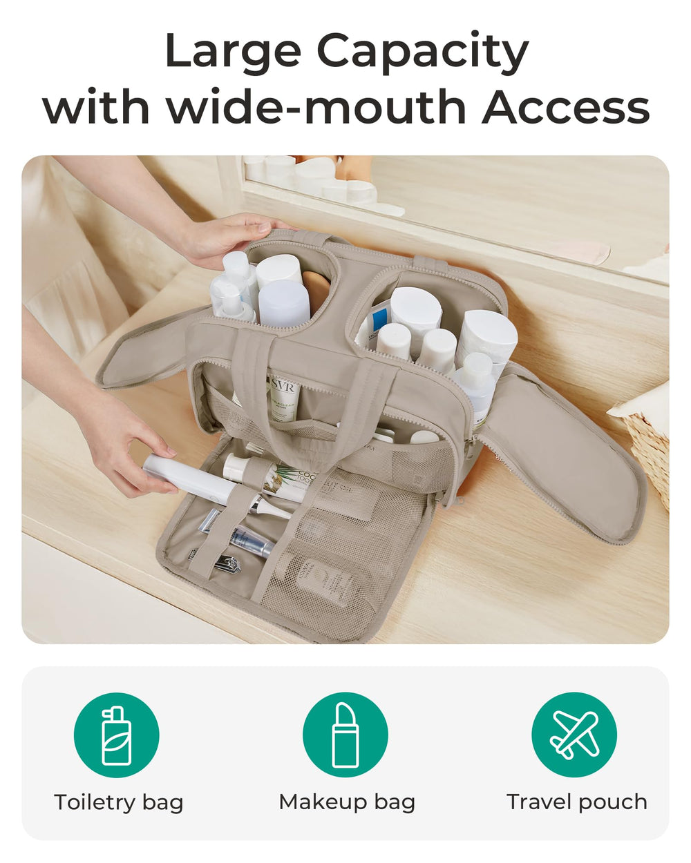 BAGSMART Crush bag demonstrating upright middle compartment for leak-free transport