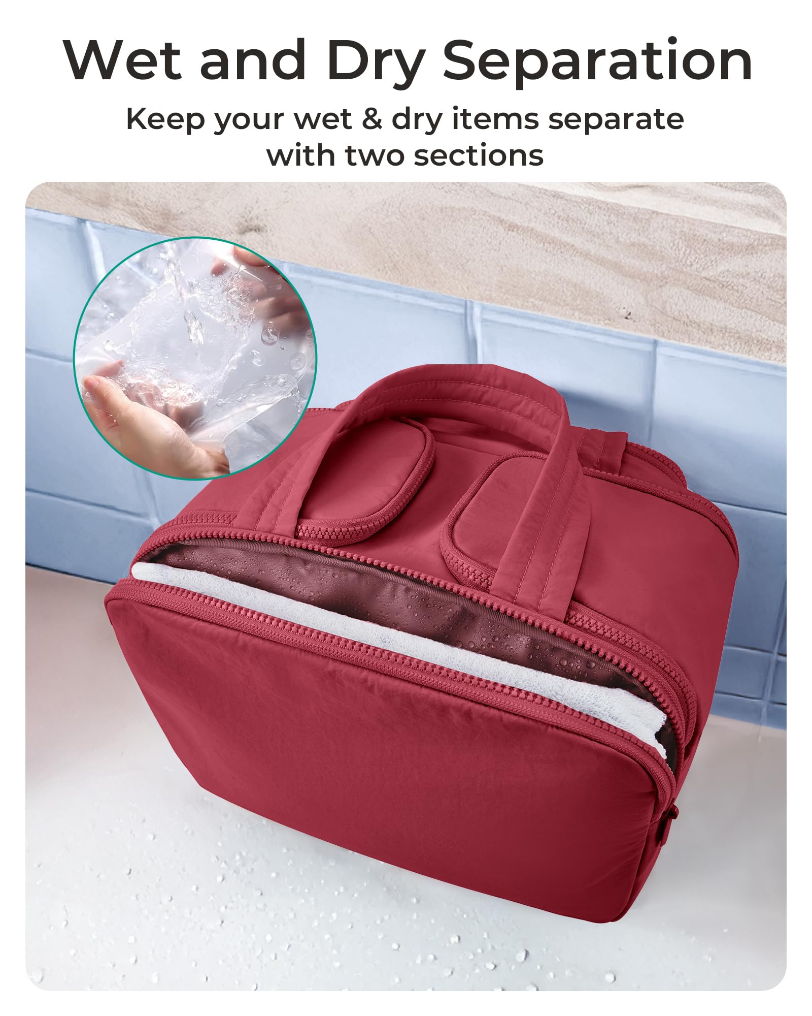 BAGSMART dry-and-wet separation design keeps items tidy and breathable.