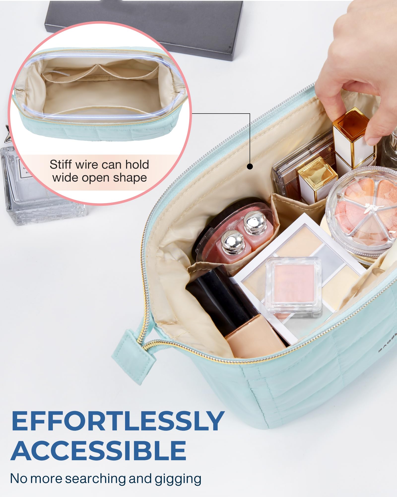 BAGSMART easy-clean pocket with PVC lining protects brushes and spills