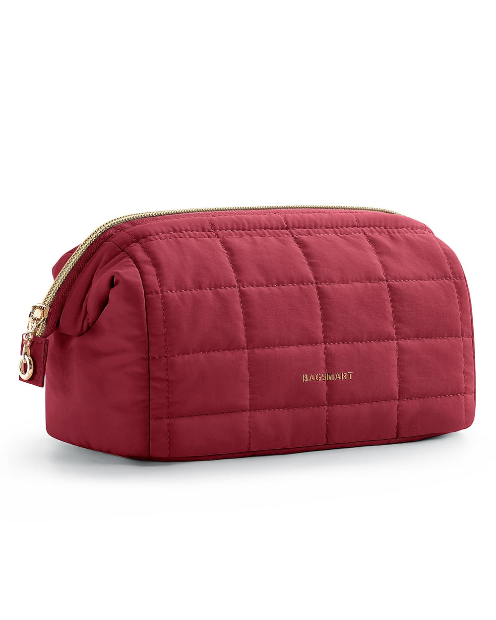 BAGSMART Garnet Red makeup bag with a wide opening for quick access.