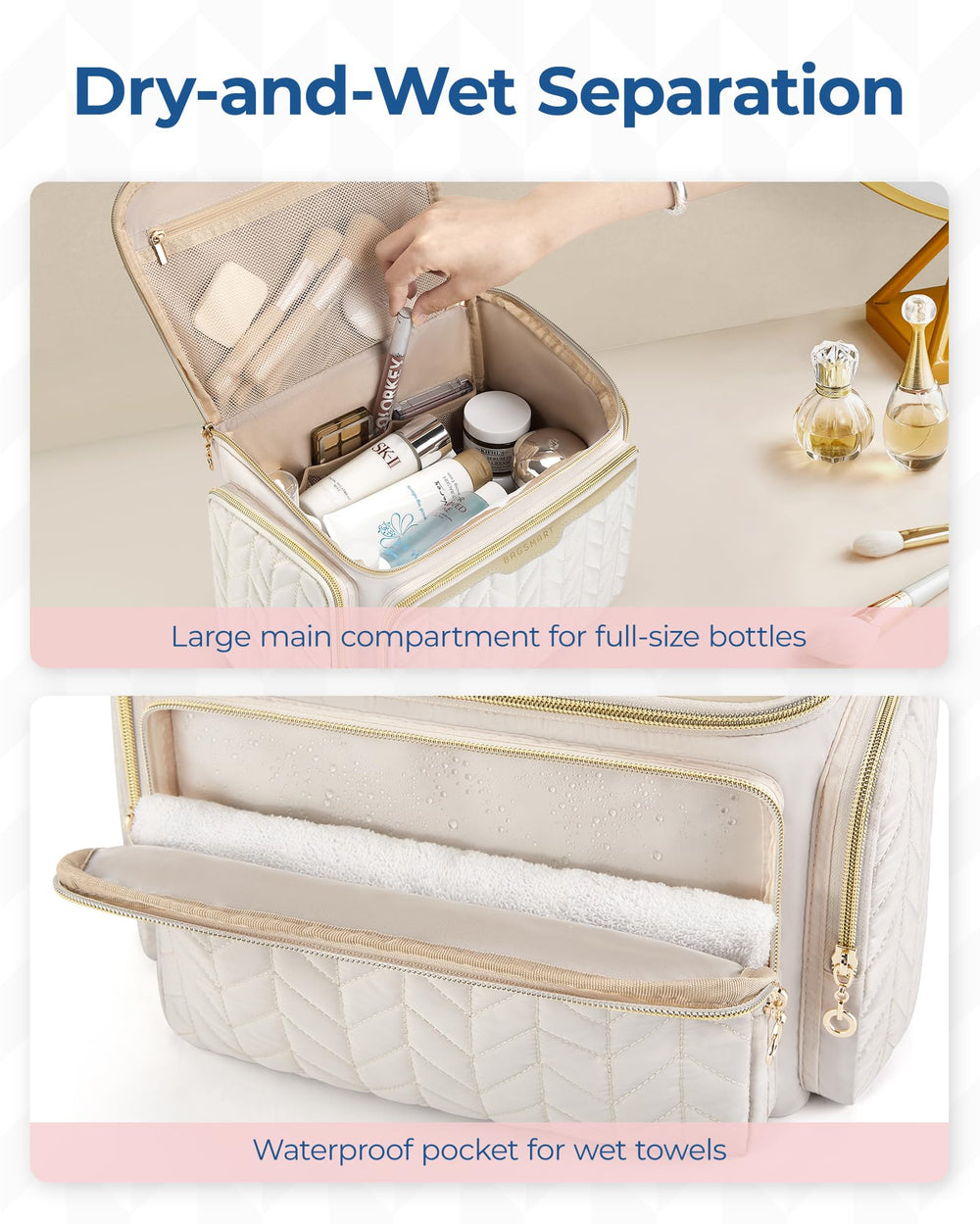 BAGSMART bag features handle and two-way zippers for easy access