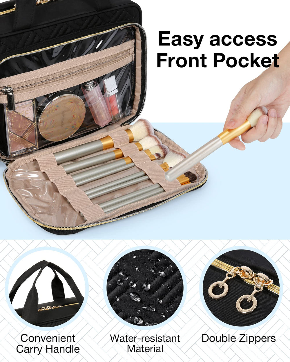 BAGSMART hanging travel bag shows a 360-degree hook for flexible hanging options.
