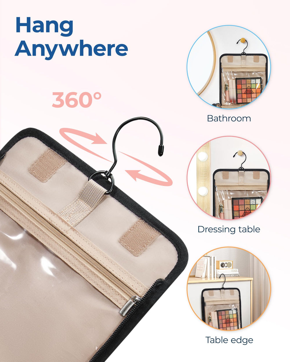BAGSMART Hanging Travel Toiletry Bag top handle for easy carrying
