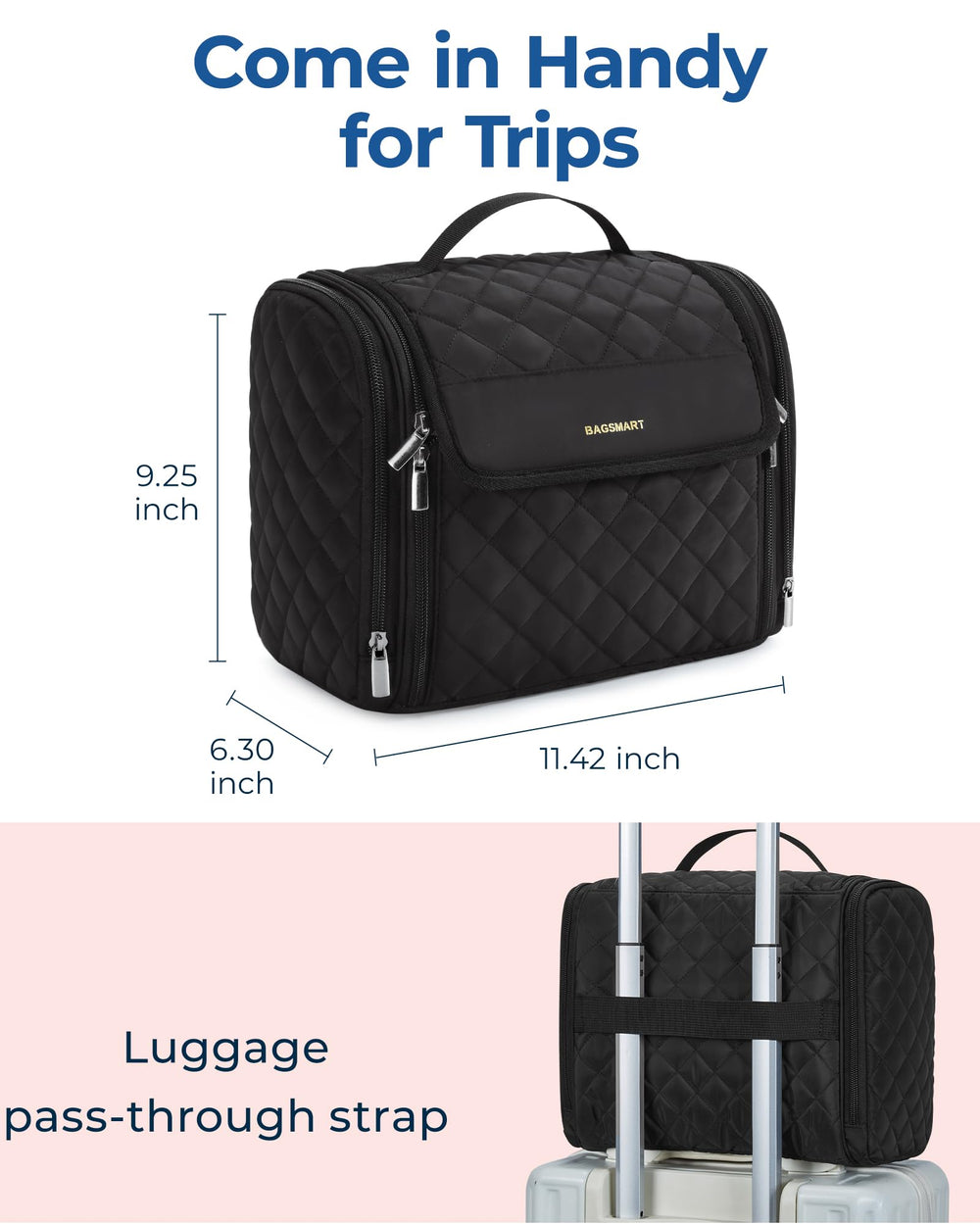 BAGSMART Hanging Travel Toiletry Bag transparent zipper pockets for quick visibility