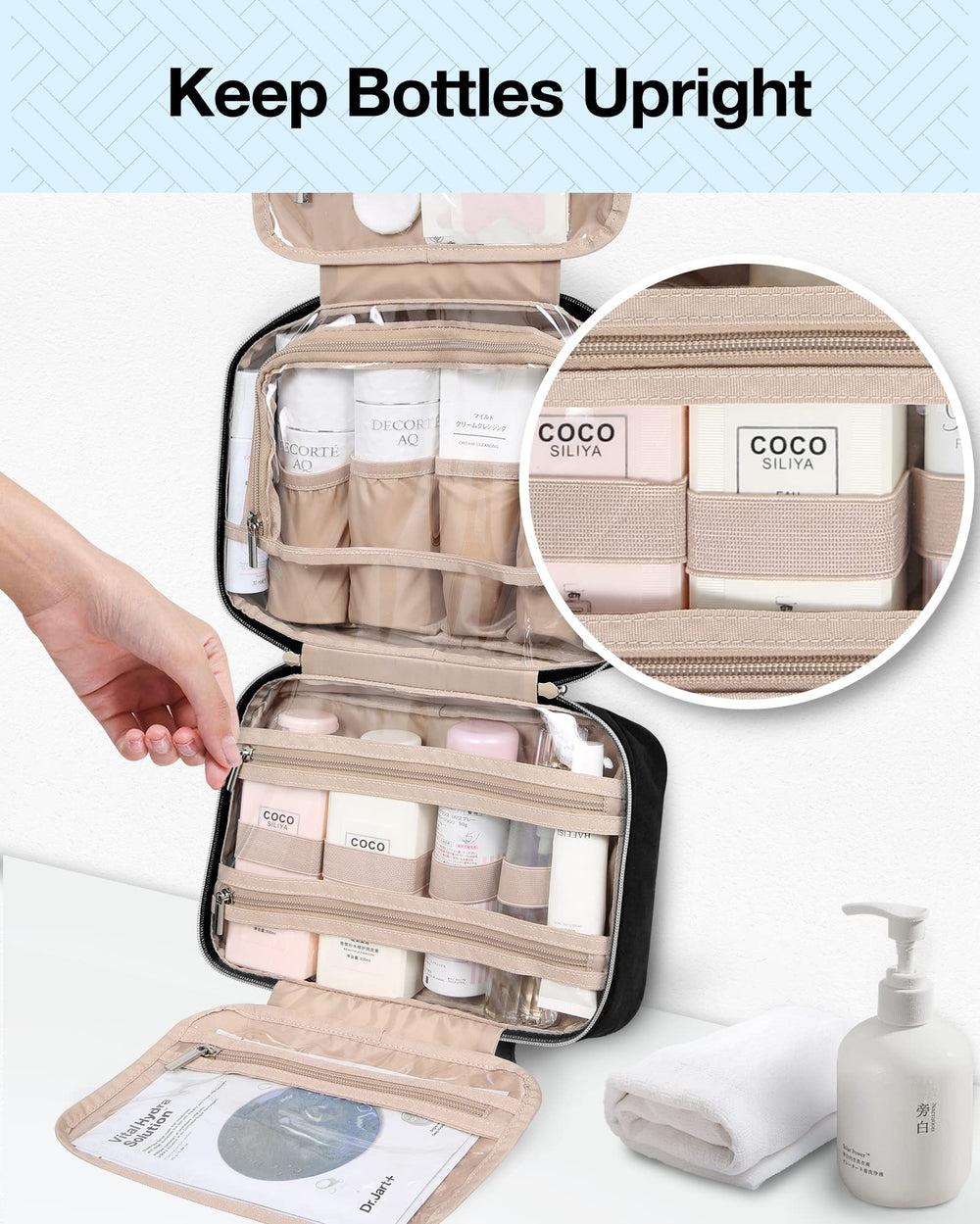 BAGSMART large TSA-approved clear bag keeps full-sized toiletries visible and compliant.