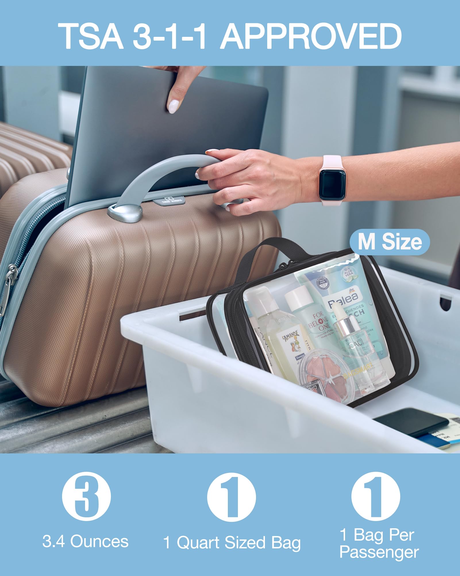 BAGSMART Lightweight TSA compliant pouches fit carry-on luggage.