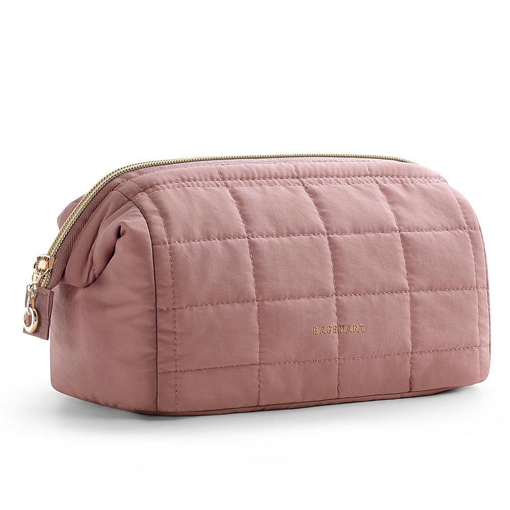 BAGSMART makeup bag with wide opening for quick access to cosmetics on the go.