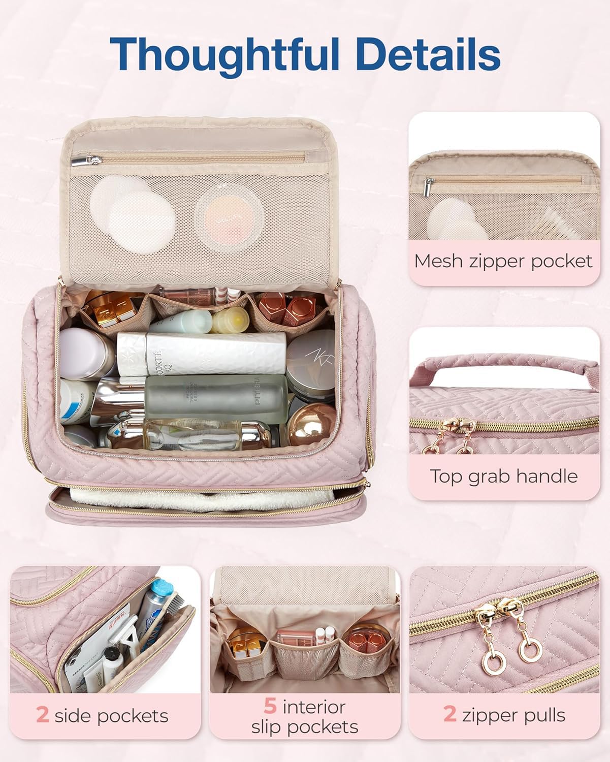 BAGSMART makeup bag with inner mesh pockets helps organize essentials