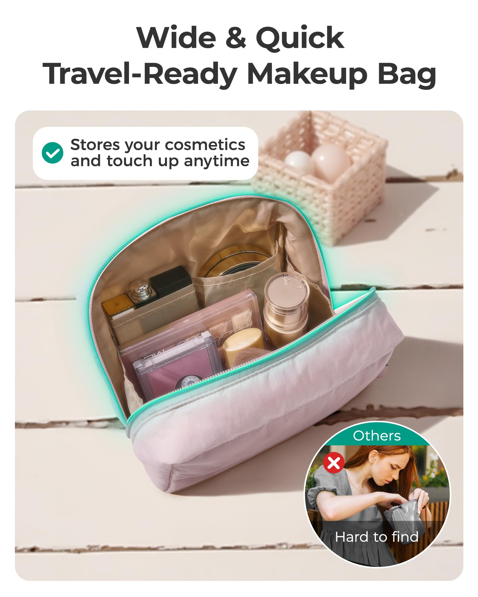 BAGSMART makeup bag khaki checkered design pairs with travel gear