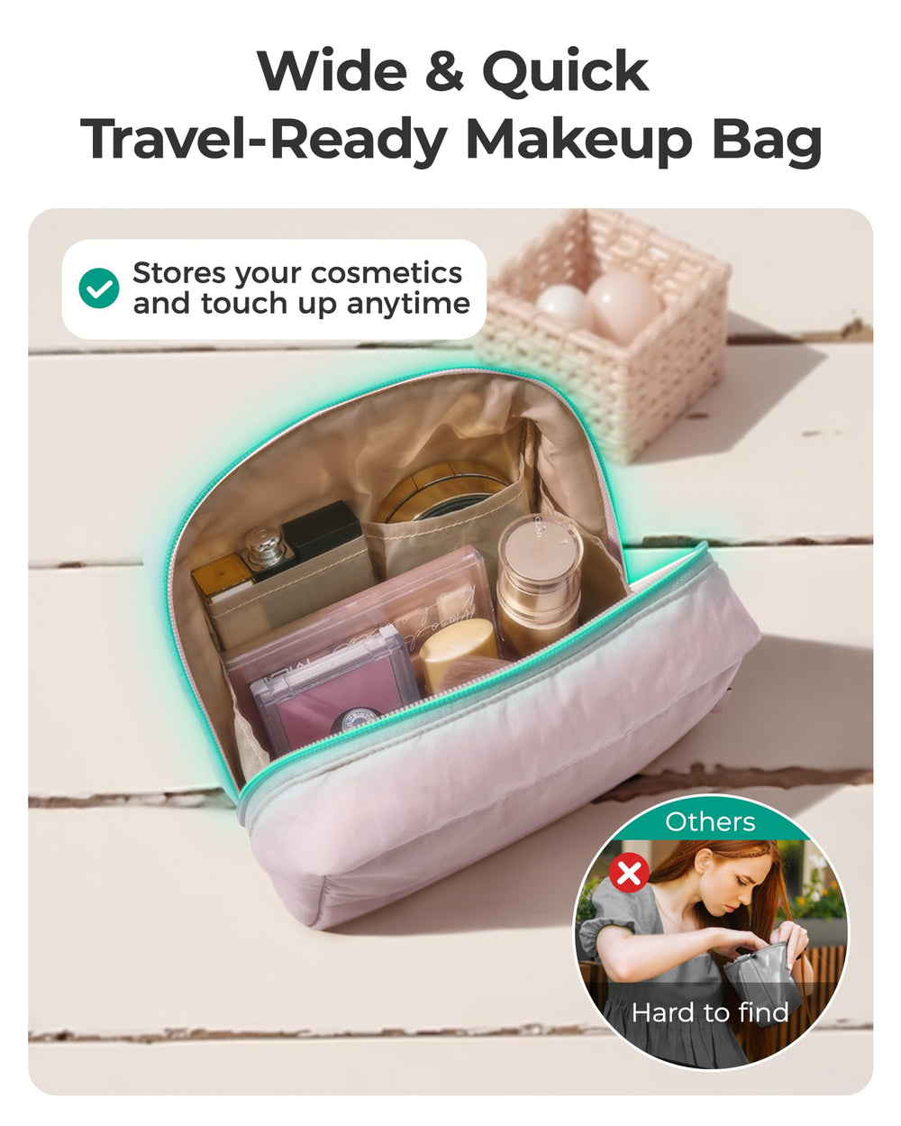 BAGSMART makeup bag khaki checkered design pairs with travel gear