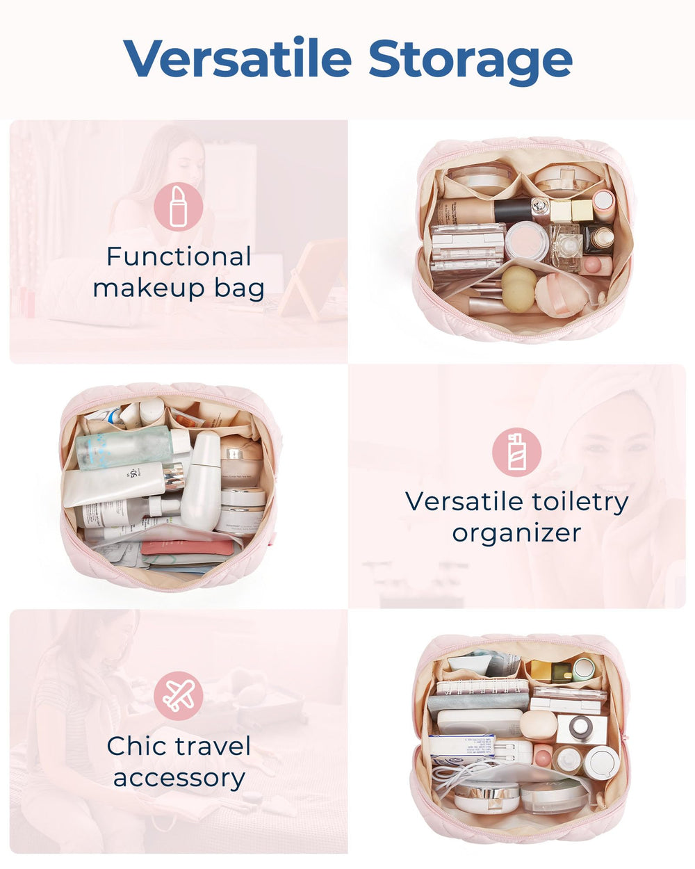 BAGSMART makeup bag is multi-functional for travel, purse, or tech gear