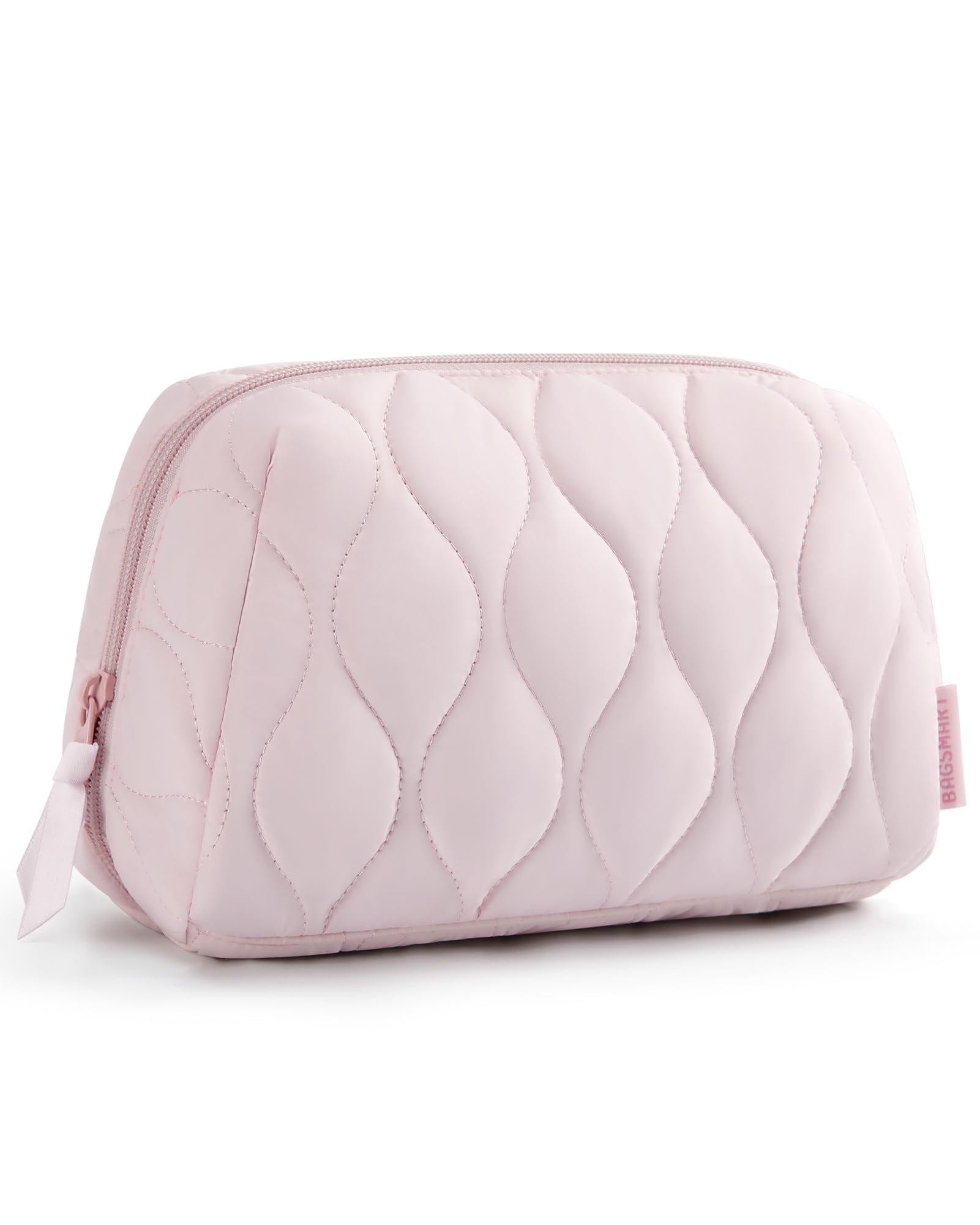BAGSMART makeup bag pink with open design for quick access to cosmetics