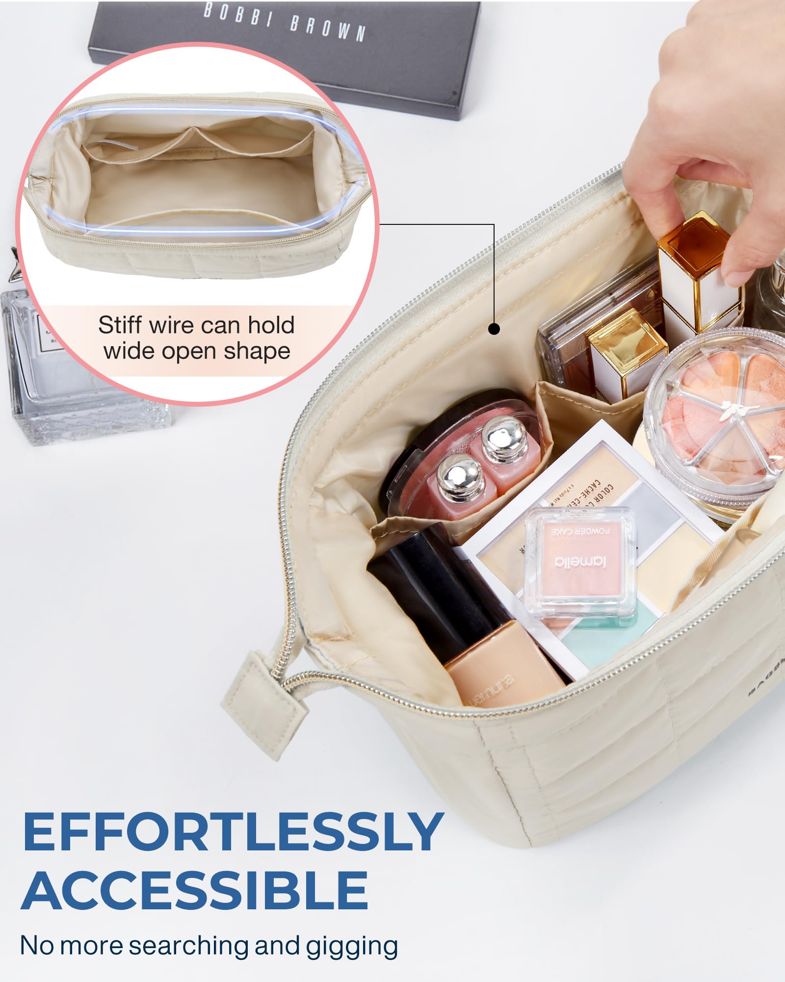 BAGSMART PVC-lined pocket protects brushes and prevents spills during travel.