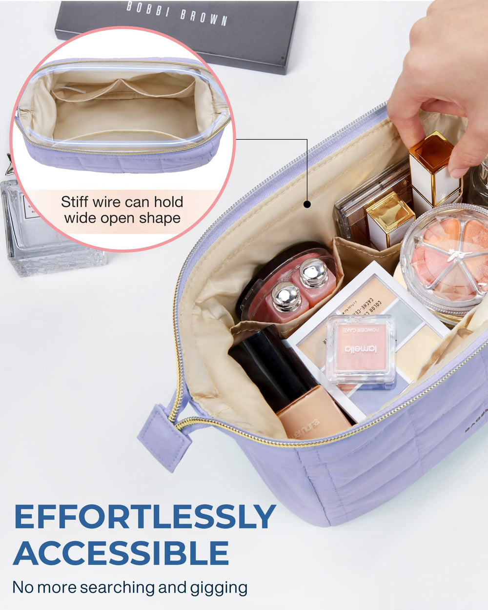 BAGSMART rectangular quilted makeup bag keeps essentials organized stylishly