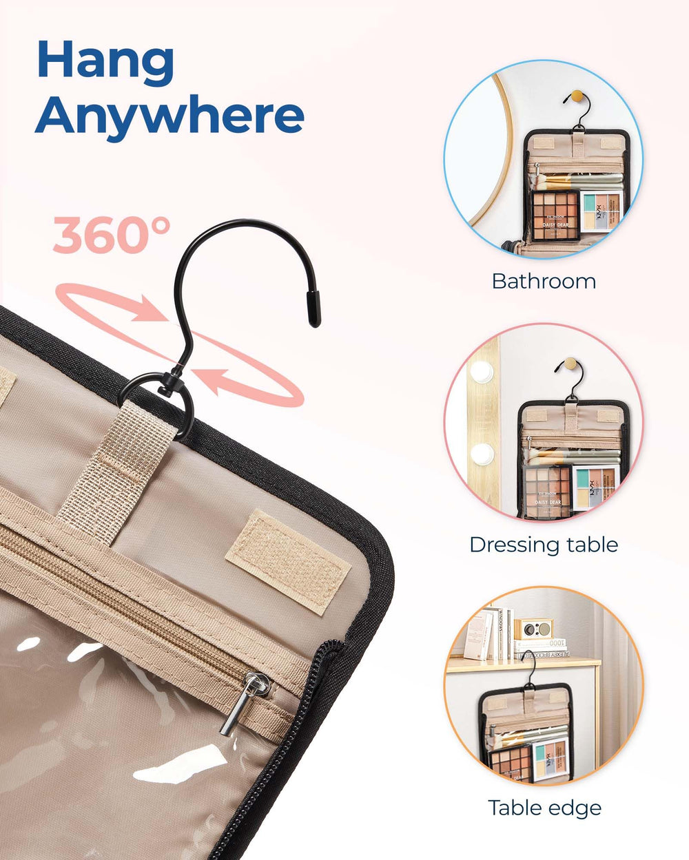 BAGSMART 360-degree hook blue for versatile hanging options.