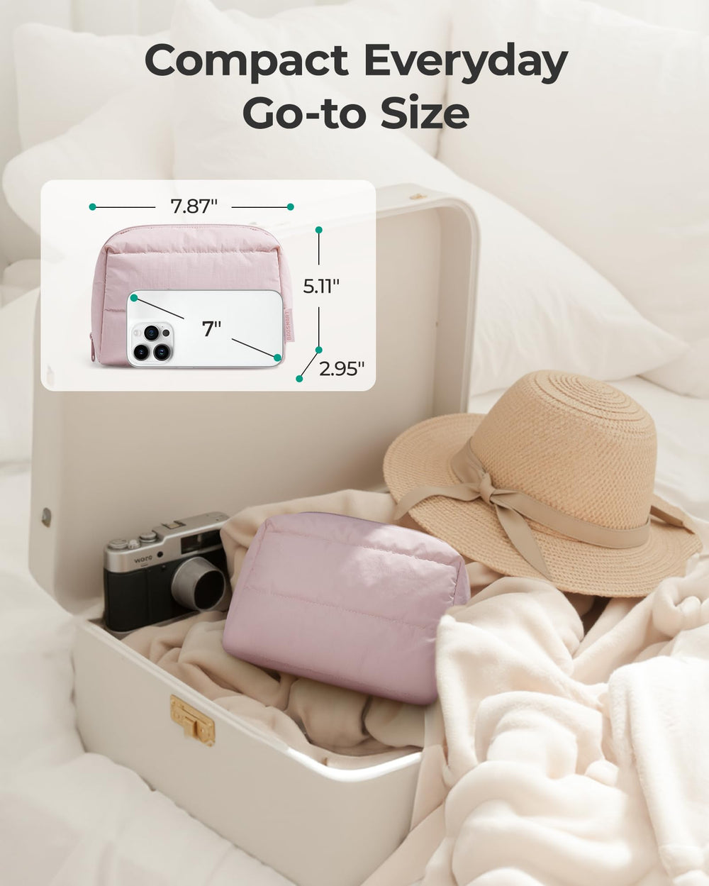 BAGSMART makeup bag smart compartments keep lipsticks upright and brushes protected
