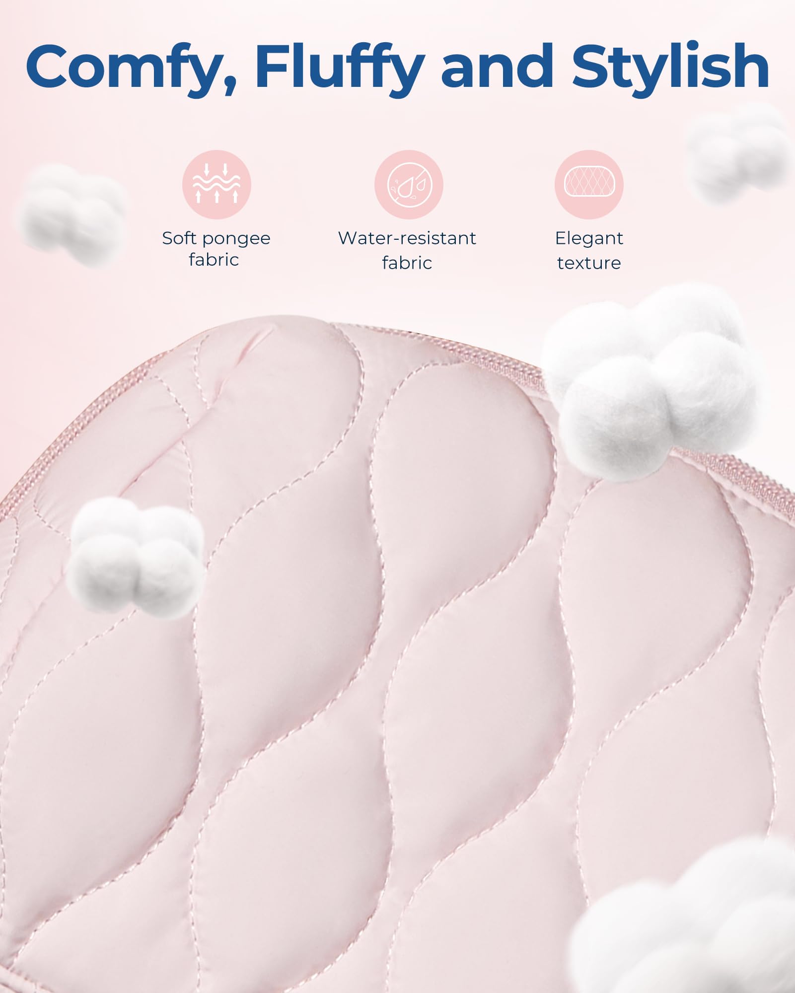 BAGSMART makeup bag soft fabric provides a lightweight daily carry