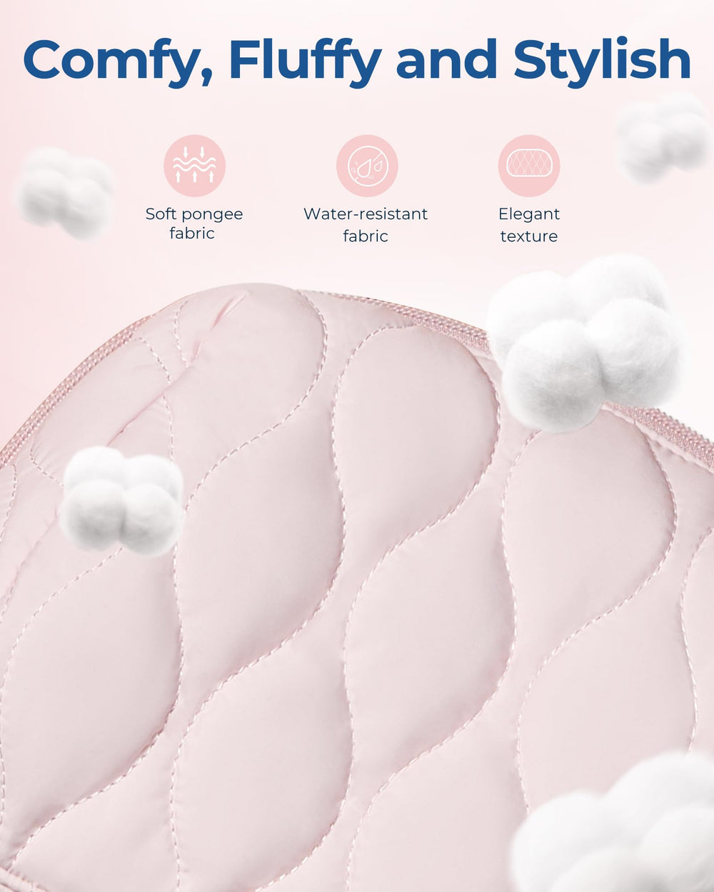 BAGSMART makeup bag soft fabric provides a lightweight daily carry