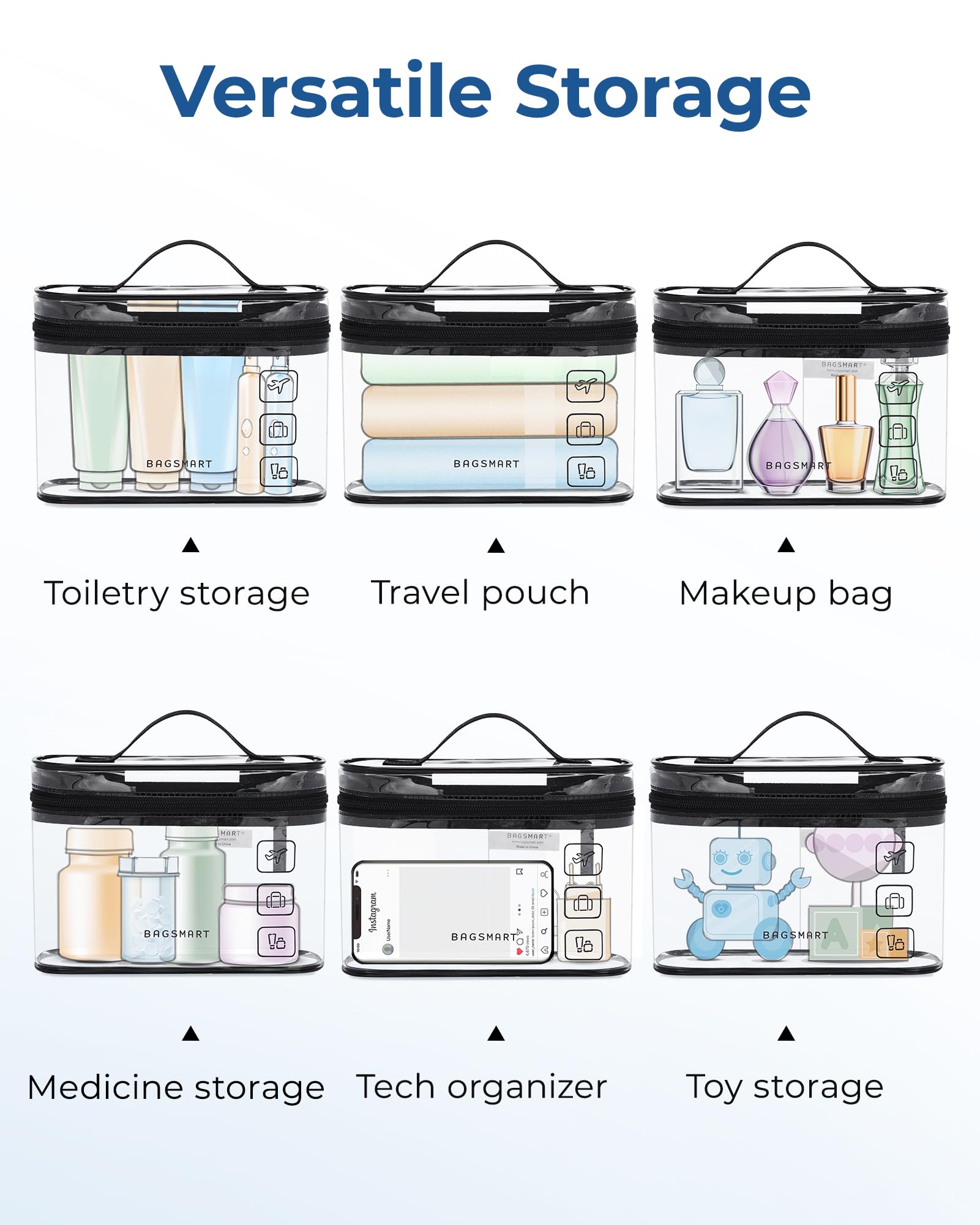 BAGSMART versatile travel bag for cosmetics, toiletries, or small items.