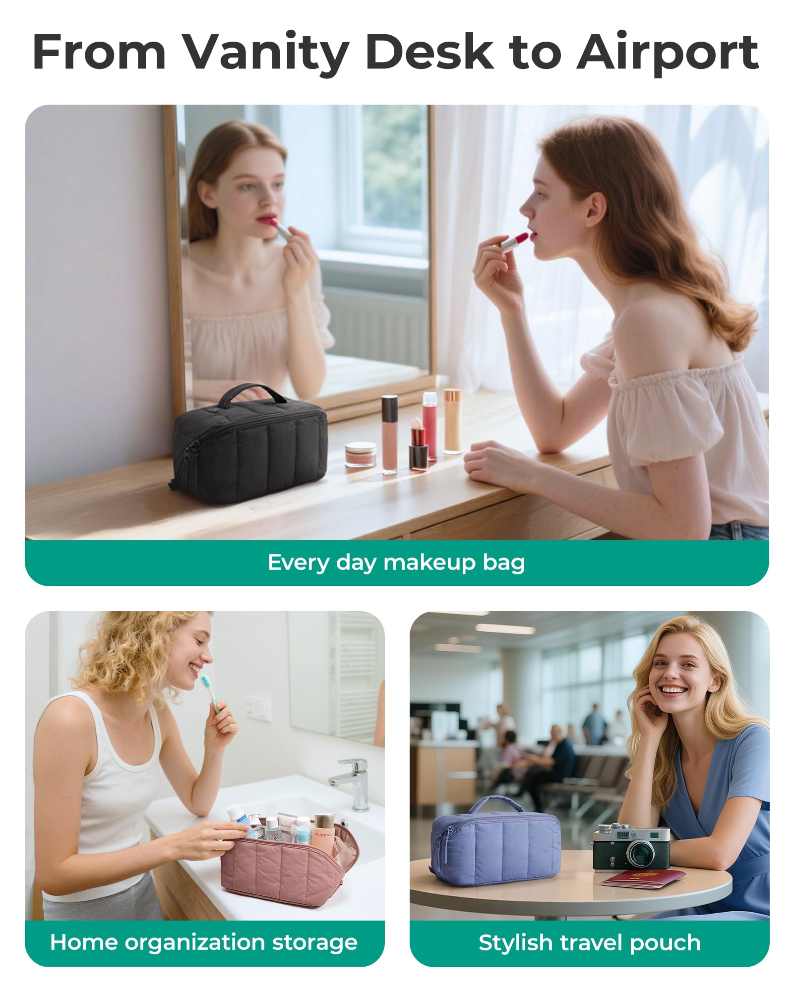 BAGSMART multipurpose bag works as cosmetic case, toiletry bag, or daily organizer.