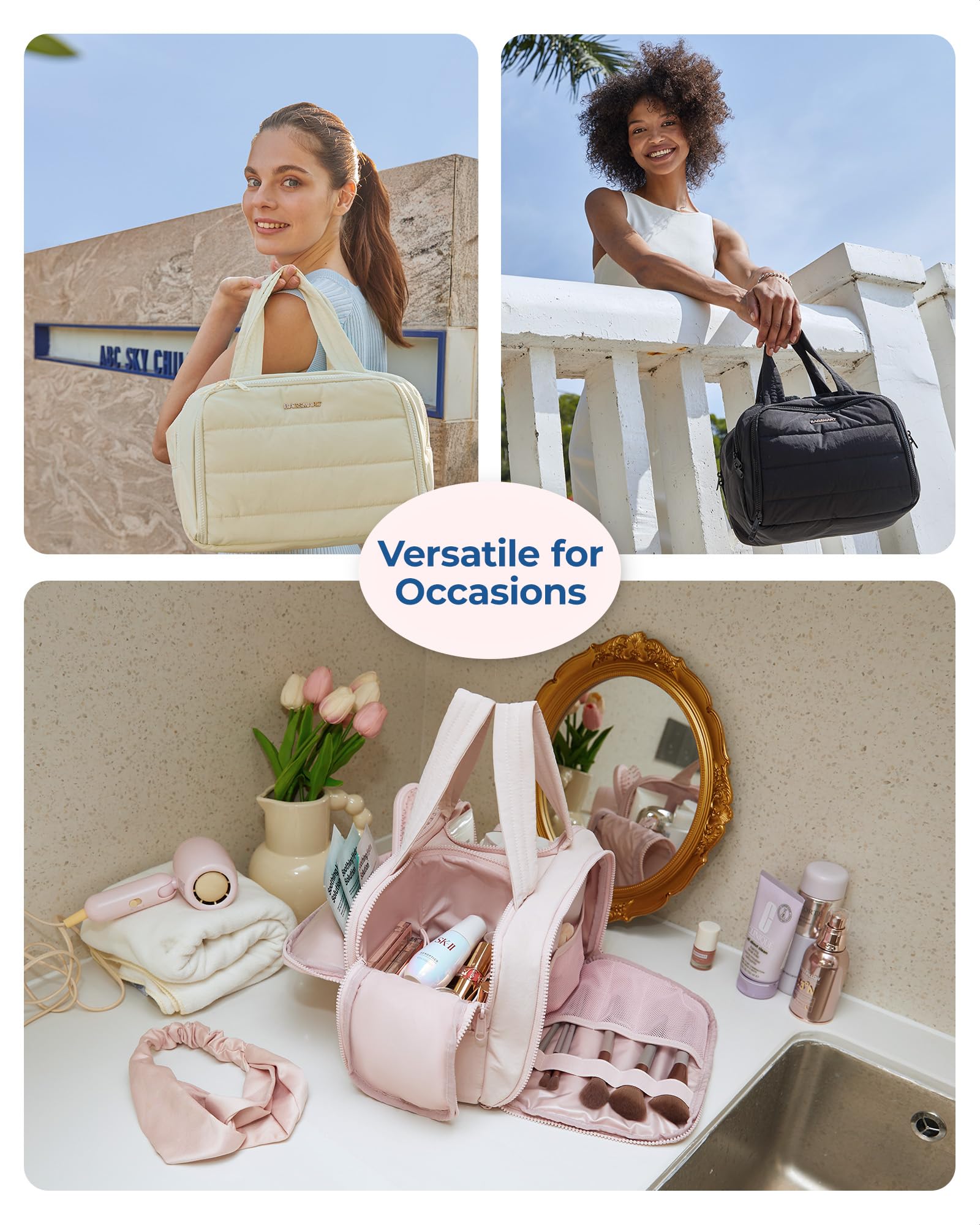 BAGSMART Crush Toiletry Bag in pink provides stylish organization on travel.