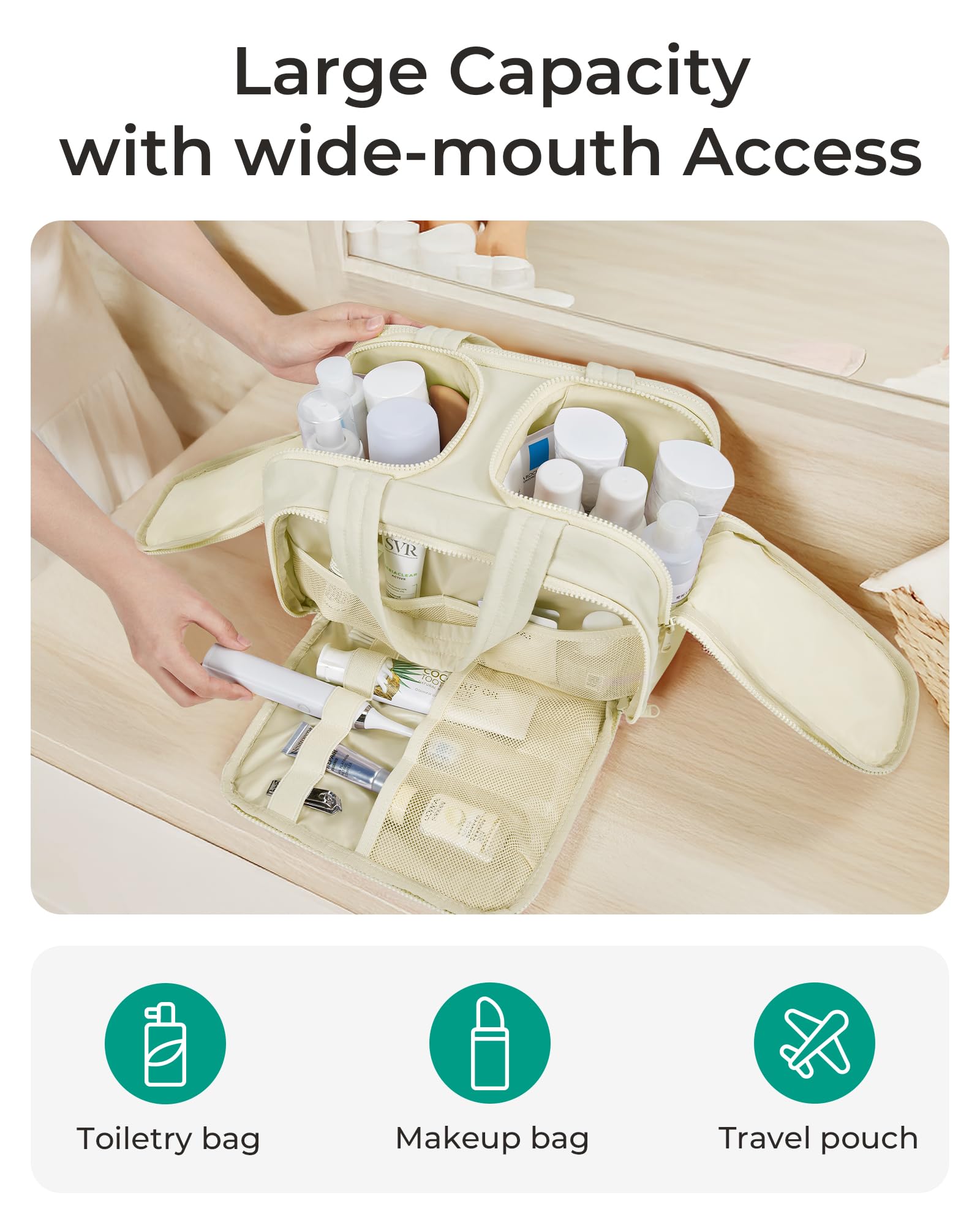 BAGSMART Puffy toiletry bag in Taslan fabric offers a soft, luxurious feel.