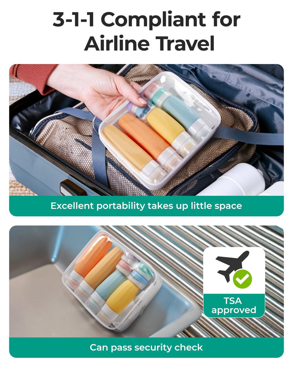 BAGSMART purple travel bottles in use during trip