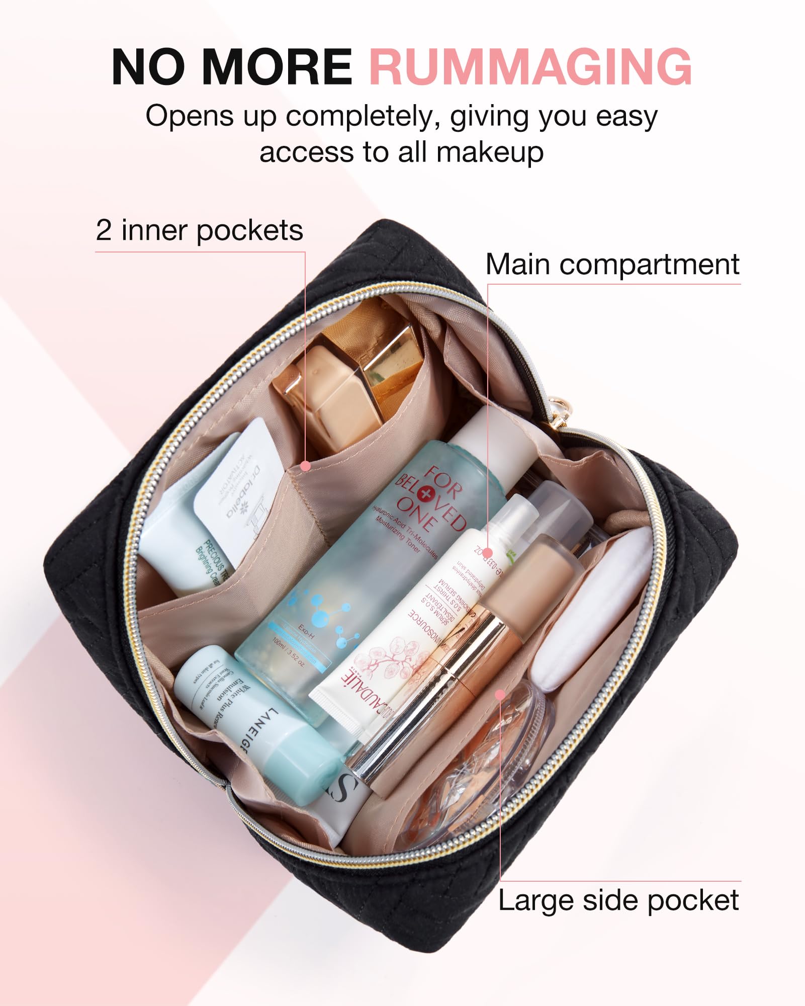 BAGSMART quilted makeup bag detail emphasizes premium craftsmanship and style