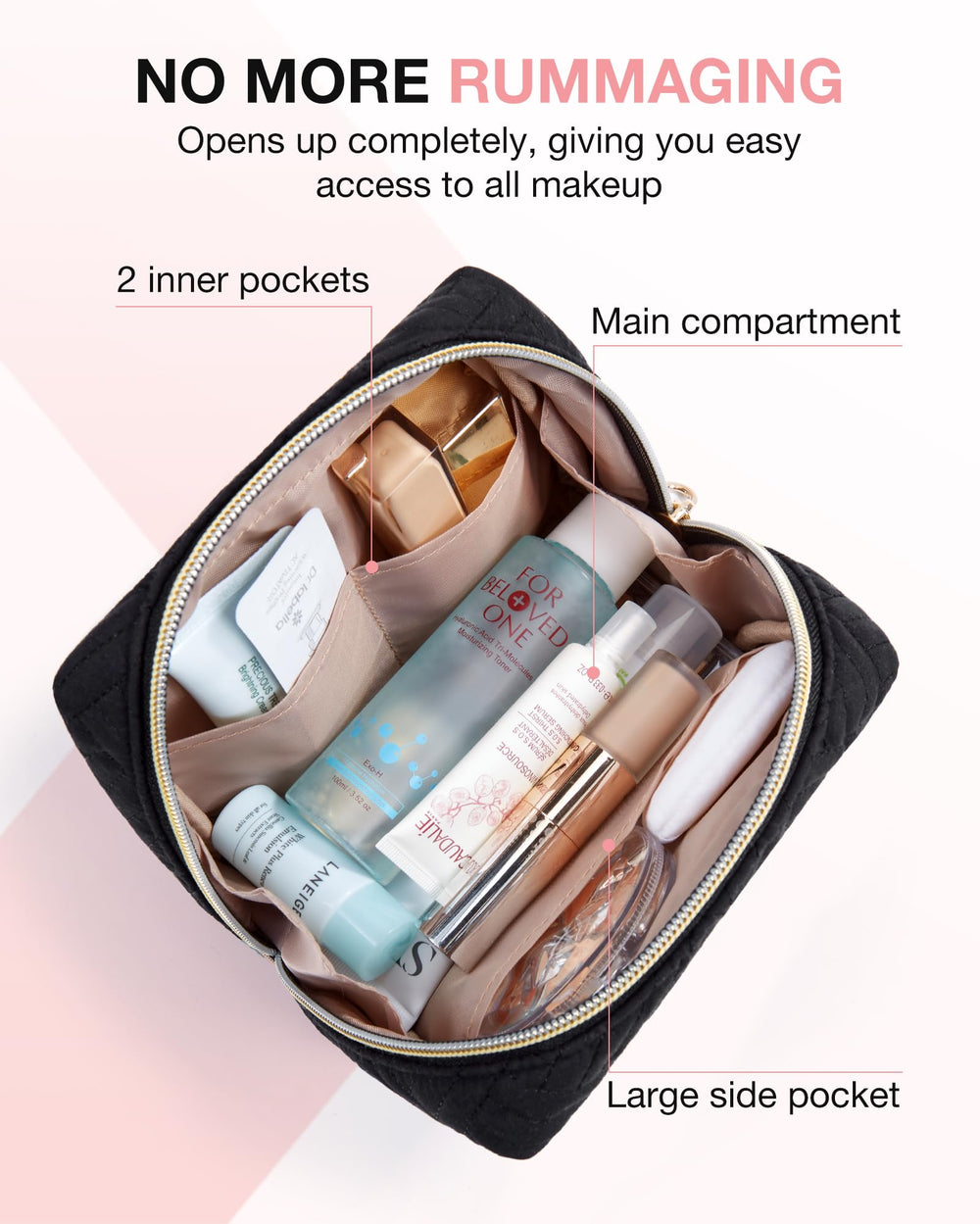 BAGSMART quilted makeup bag detail emphasizes premium craftsmanship and style