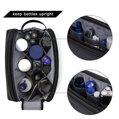 BAGSMART shaving kit bag with interior straps keeps razors and bottles upright.