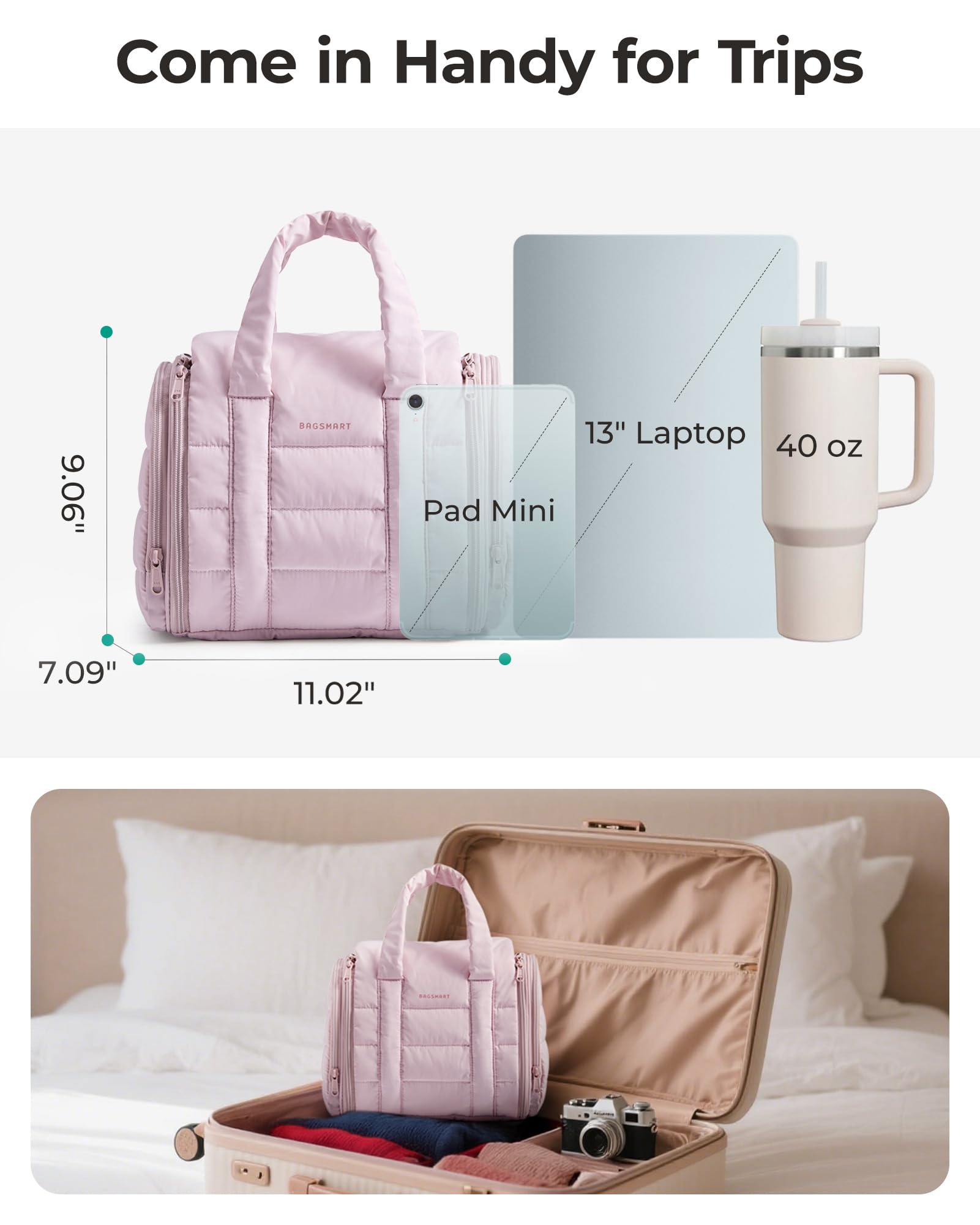 BAGSMART soft plush interior and cushioned handles for comfortable carrying.