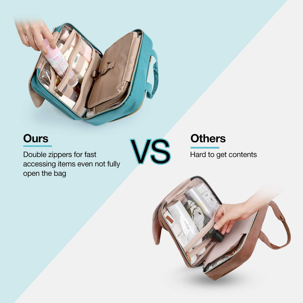 BAGSMART toiletry bag 360-swivel hook lets you hang anywhere for easy access.