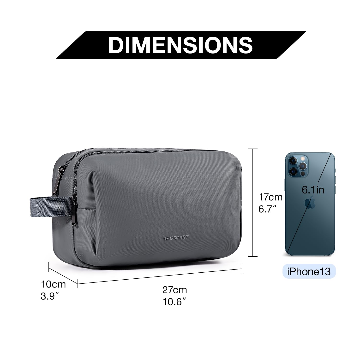 BAGSMART Toiletry Bag back elastic pocket for small item access.
