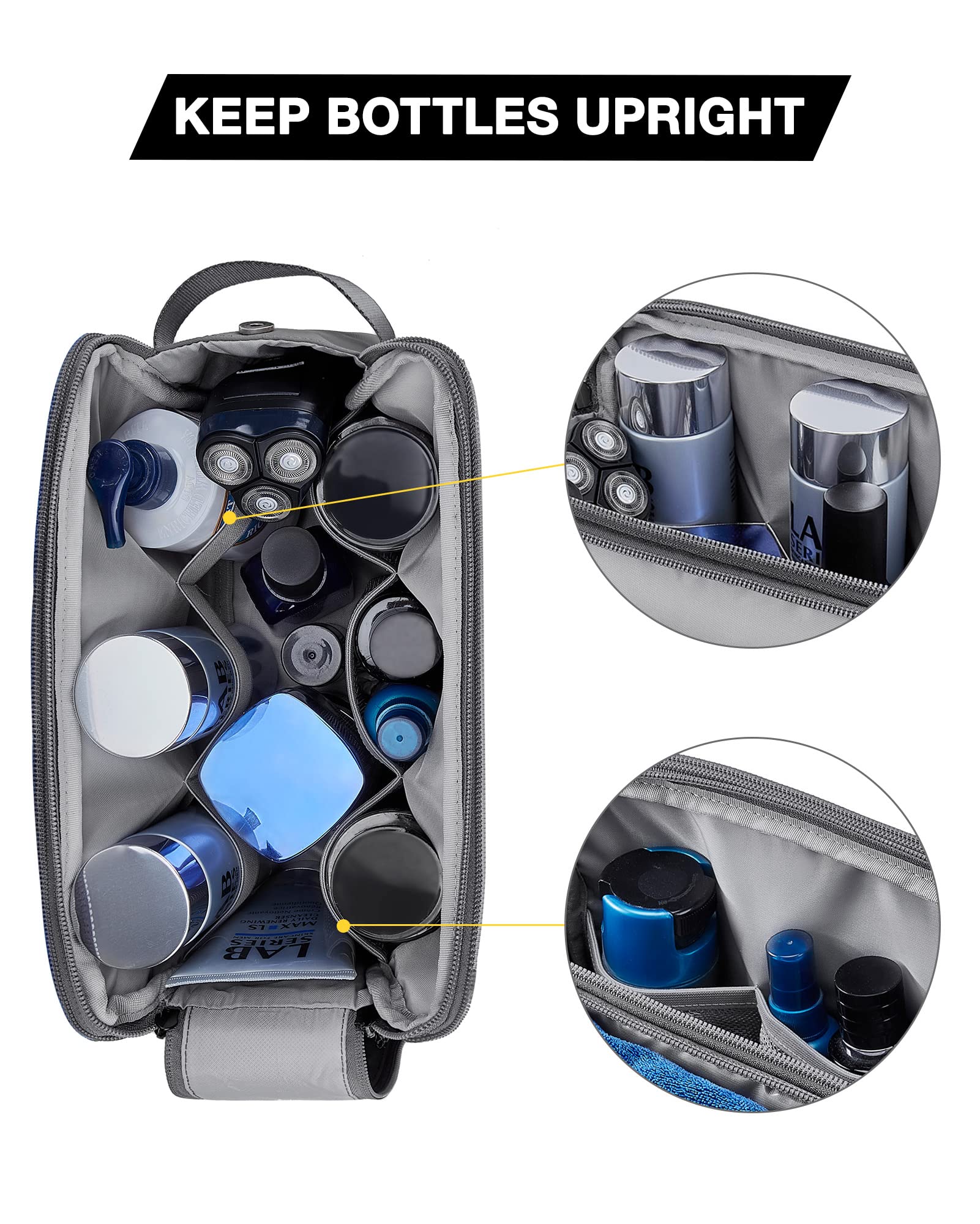 BAGSMART Toiletry Bag back pocket with elastic and zip pockets secures cosmetics.