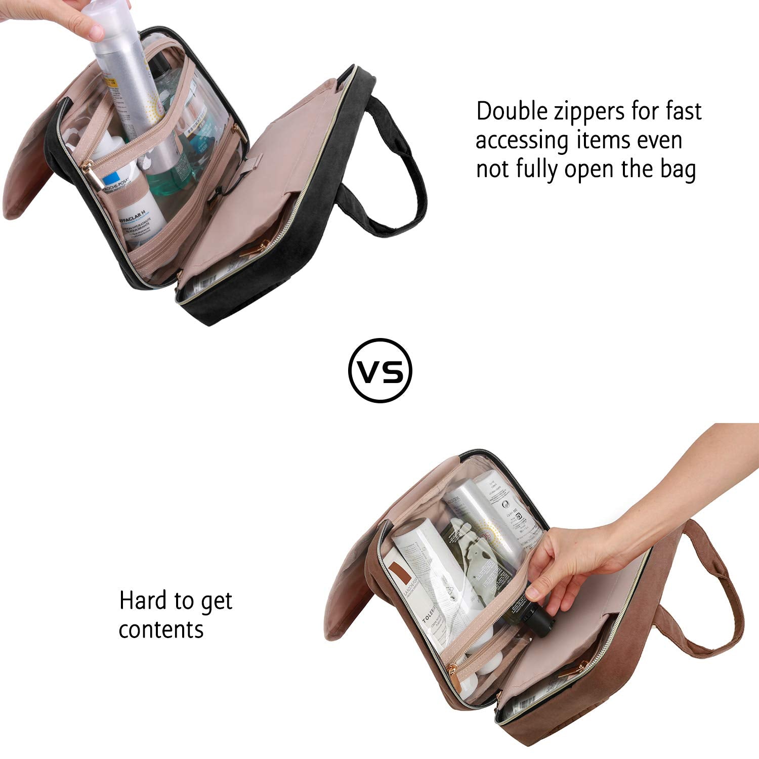 BAGSMART Toiletry Bag carry handle doubles as a hanging strap