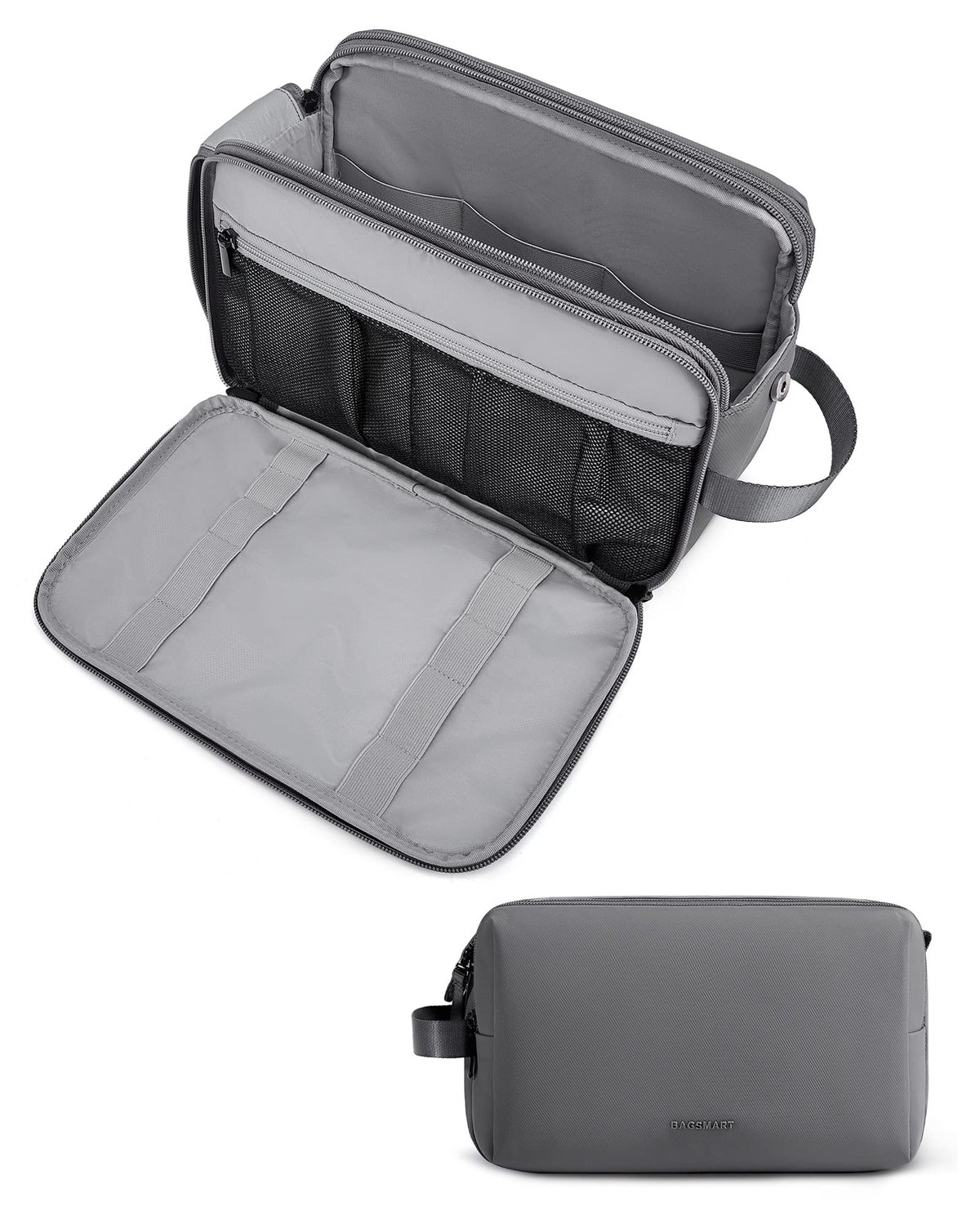 BAGSMART Toiletry Bag front pocket waterproof keeps wet items separated during travel.