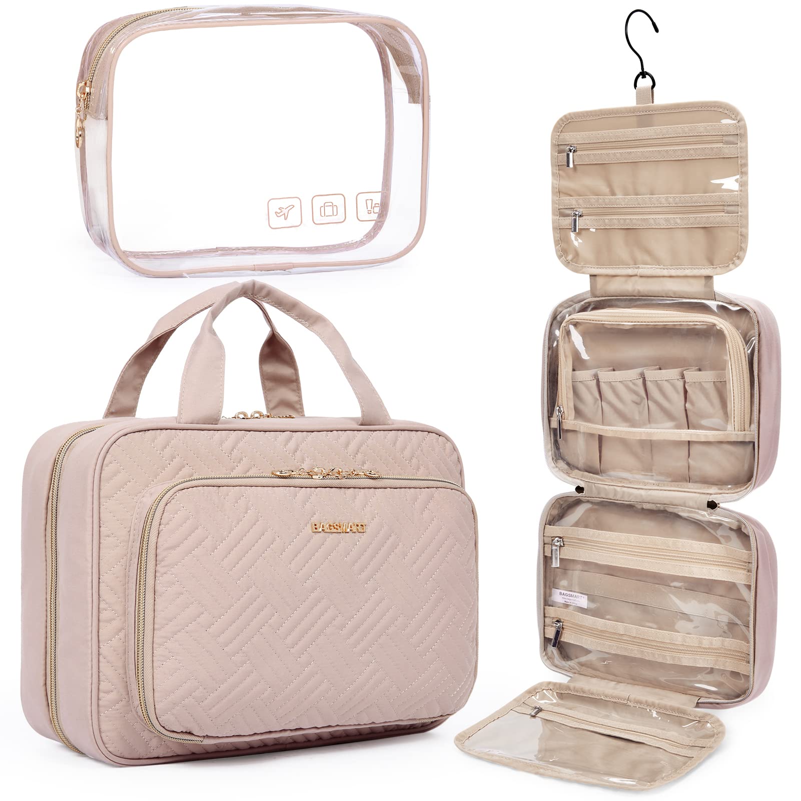 BAGSMART Toiletry Bag hanging on hook for travel access.