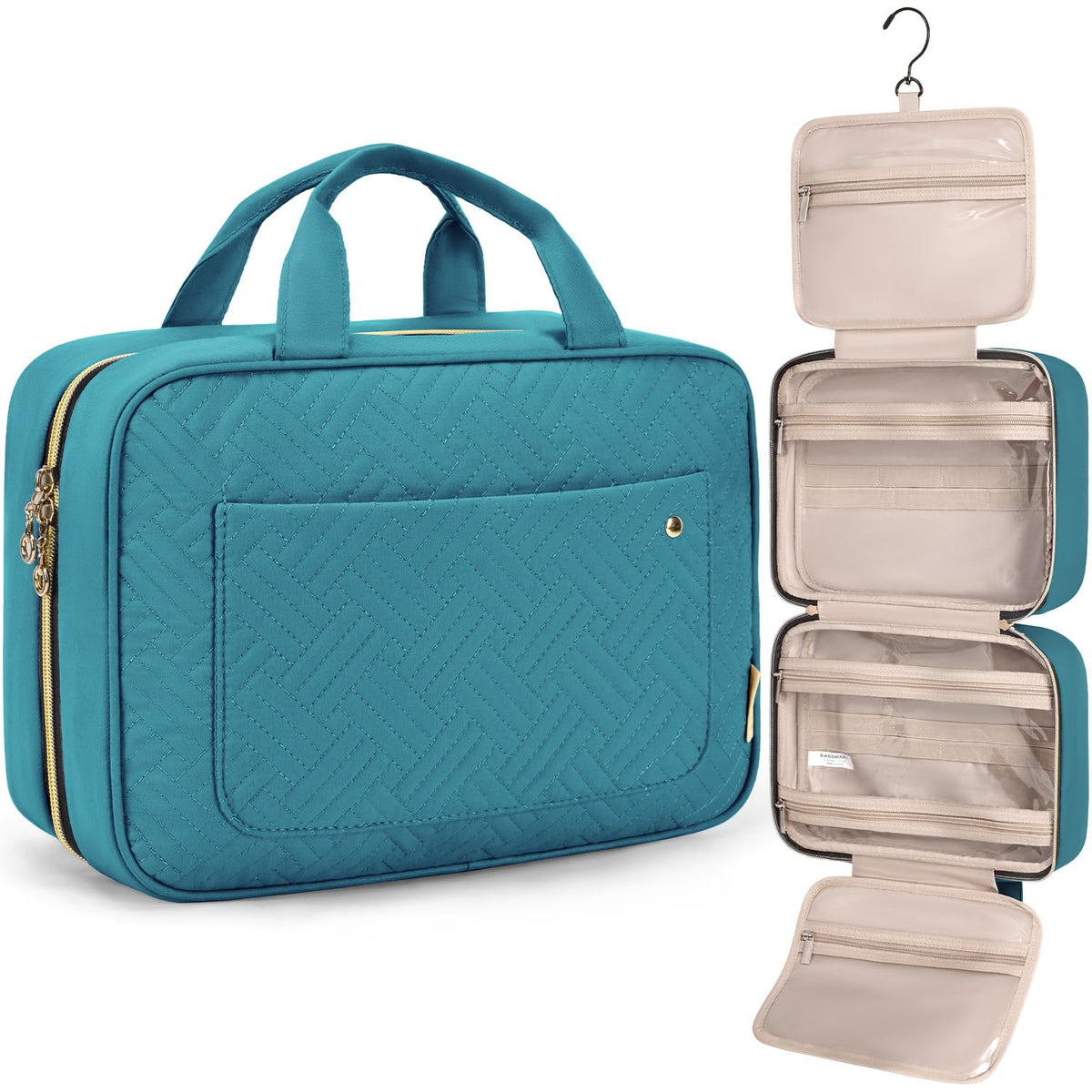 BAGSMART toiletry bag hanging hook keeps essentials within reach during travel