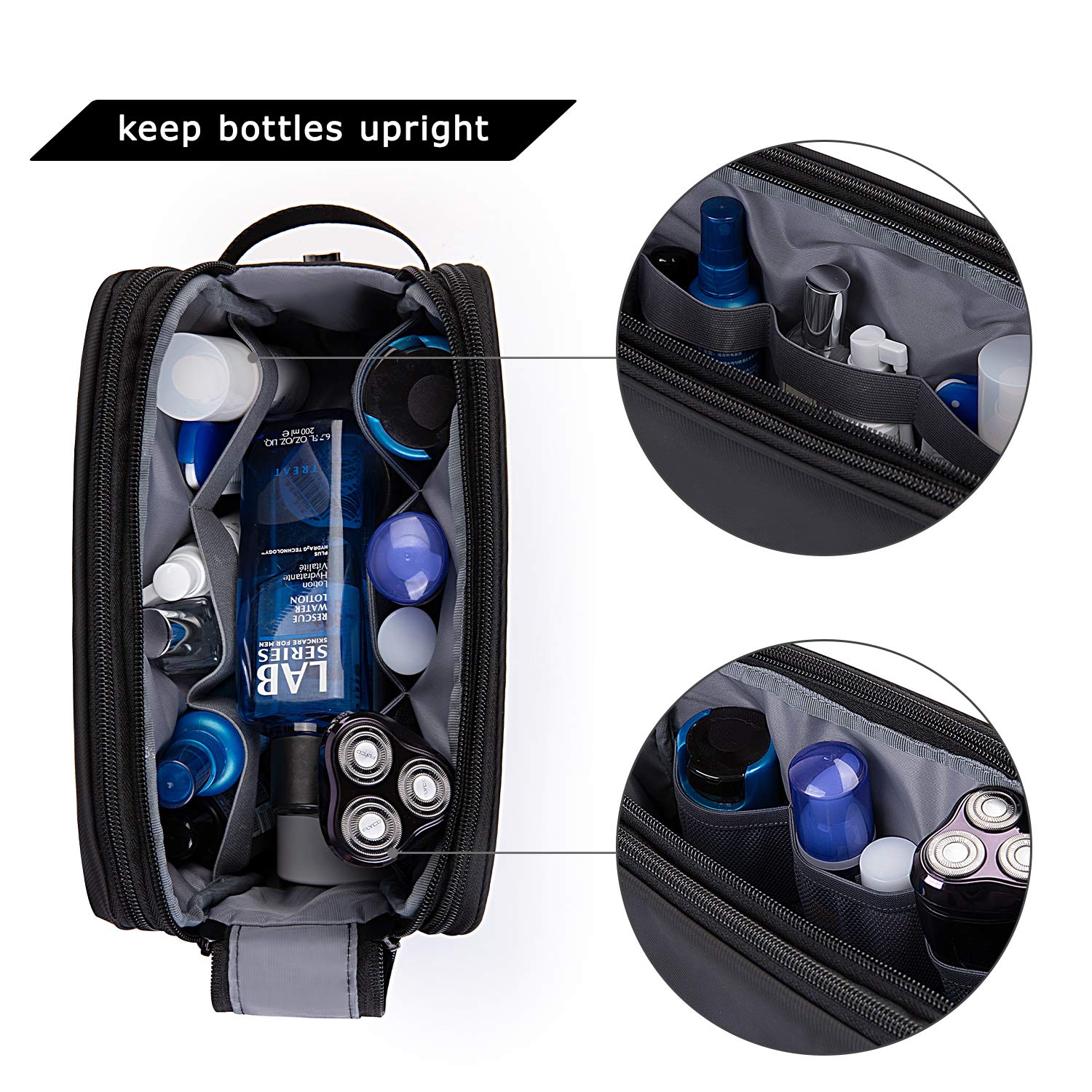 BAGSMART Toiletry Bag interior compartments keep cosmetics and grooming tools organized.