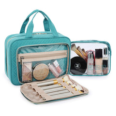 BAGSMART toiletry bag interior with elastic slots keeps bottles upright during transit.