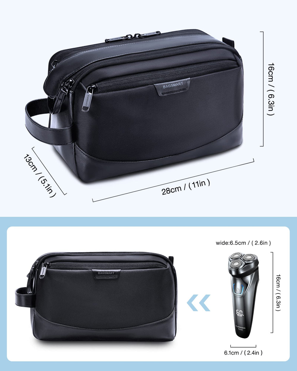 BAGSMART large-opening dual-zipper design for quick reach of contents.
