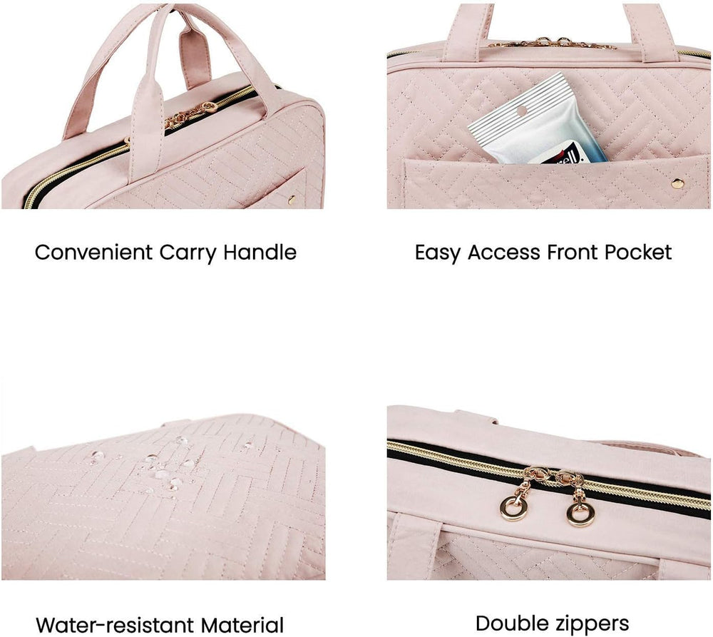 BAGSMART Toiletry Bag lightweight carry handle doubles as a hanging strap.