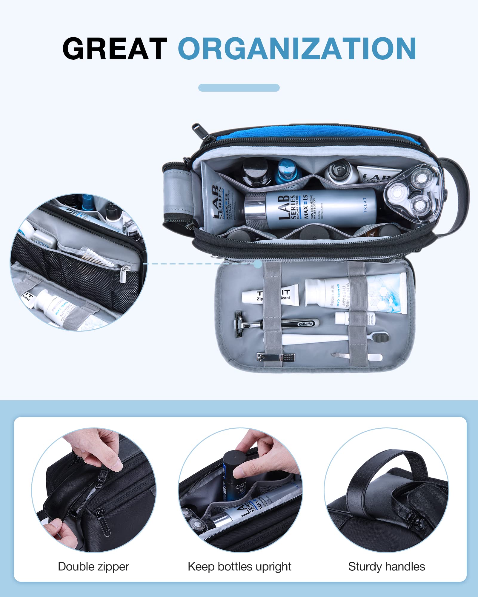 BAGSMART main compartment interior with elastic straps keeps bottles upright during travel.