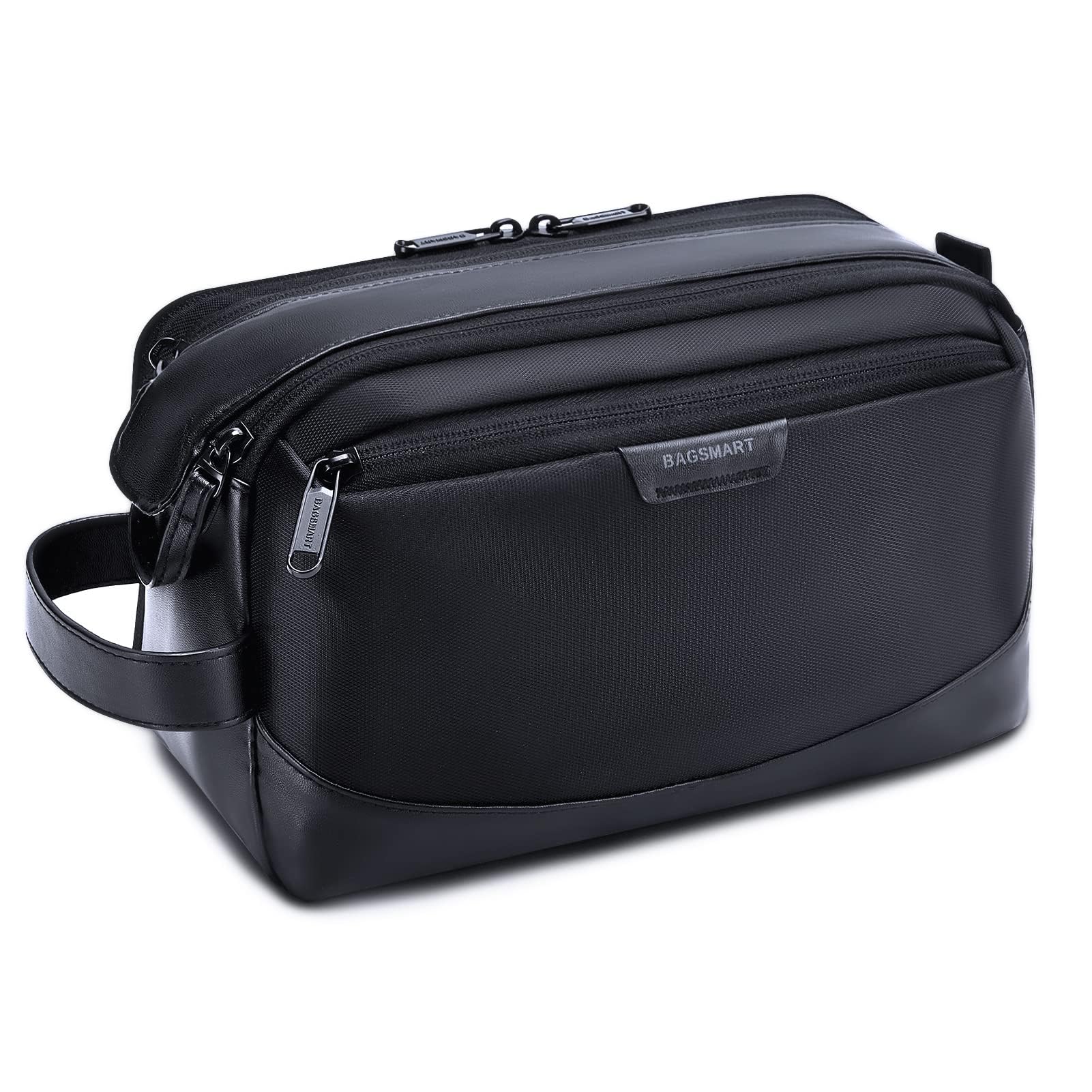 BAGSMART Toiletry Bag for Men exterior in black, water-resistant travel companion for organized packing.