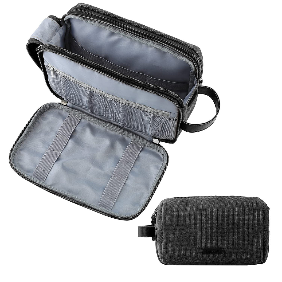 BAGSMART Toiletry Bag for Men in black medium, front view, compact and organized for travel on the go.
