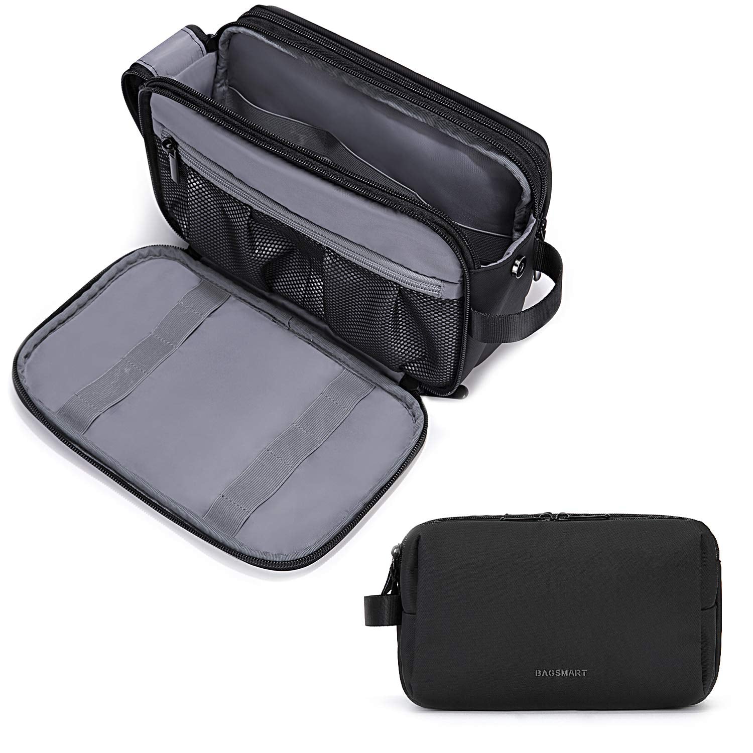 BAGSMART toiletry bag for men in front view showing roomy main compartment for essentials